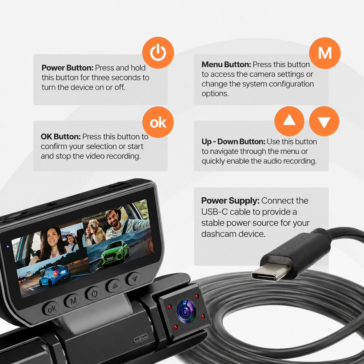 AI-Powered Wireless SmartVision™ 4CH Dash Cam with Wi-Fi, Loop Recording, G-Sensor, Dual Mount & IR Night Vision