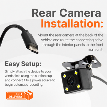 AI-Powered Wireless SmartVision™ 4CH Dash Cam with Wi-Fi, Loop Recording, G-Sensor, Dual Mount & IR Night Vision