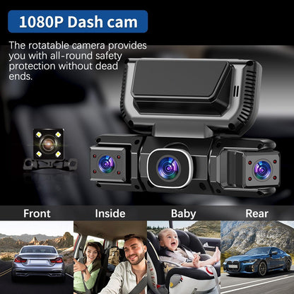 AI-Powered Wireless SmartVision™ 4CH Dash Cam with Wi-Fi, Loop Recording, G-Sensor, Dual Mount & IR Night Vision