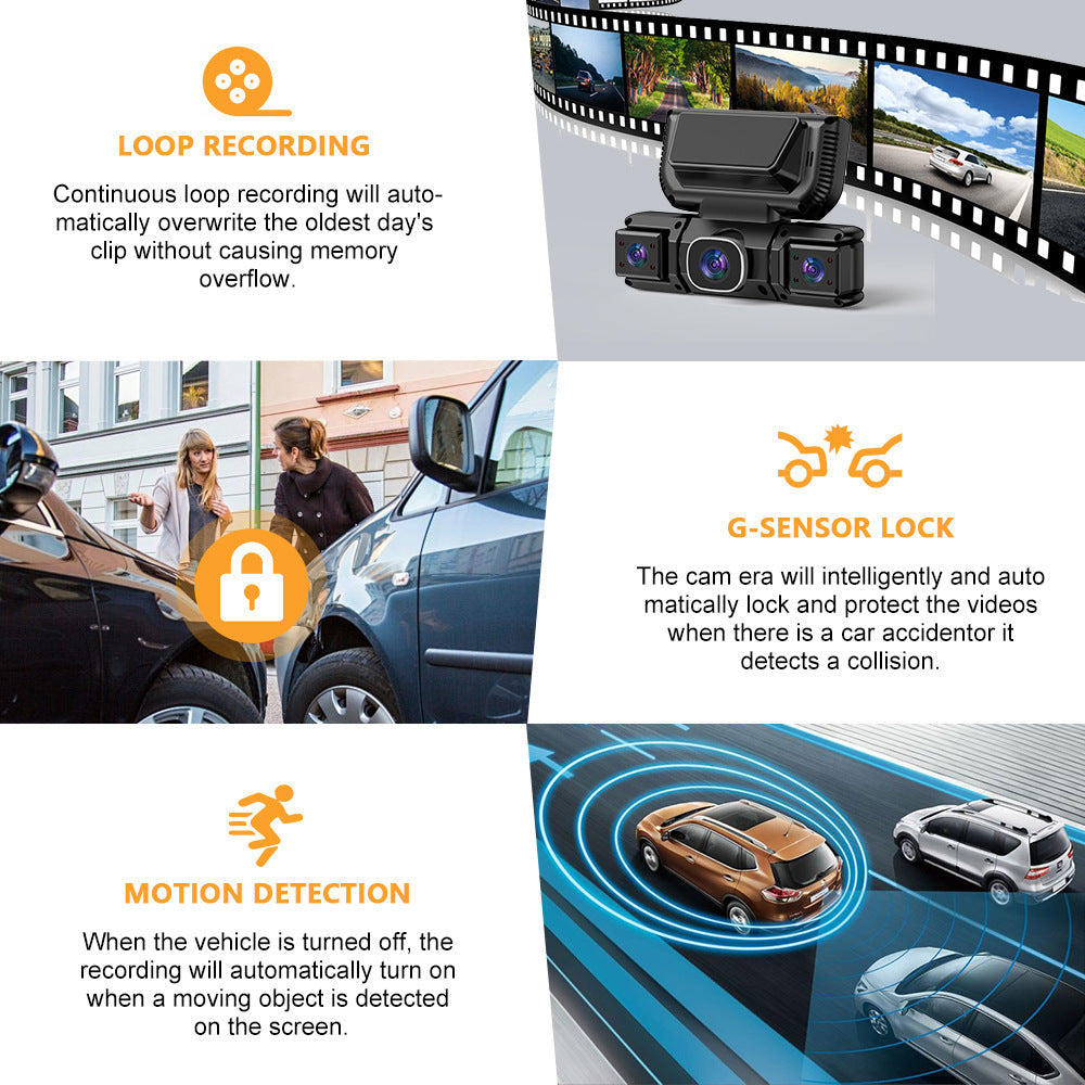 AI-Powered Wireless SmartVision™ 4CH Dash Cam with Wi-Fi, Loop Recording, G-Sensor, Dual Mount & IR Night Vision