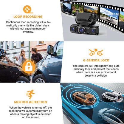 AI-Powered Wireless SmartVision™ 4CH Dash Cam with Wi-Fi, Loop Recording, G-Sensor, Dual Mount & IR Night Vision