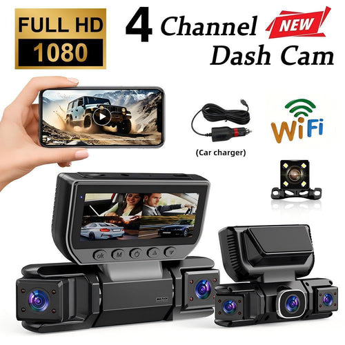 AI-Powered Wireless SmartVision™ 4CH Dash Cam with Wi-Fi, Loop Recording, G-Sensor, Dual Mount & IR Night Vision